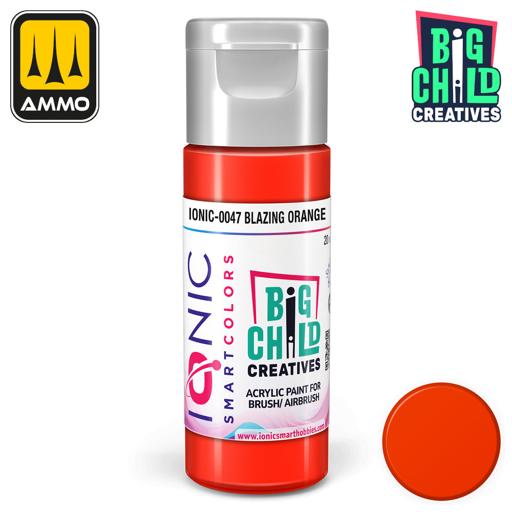 Blazing Orange acrylic paint bottle for brush/airbrush -  with a color swatch
