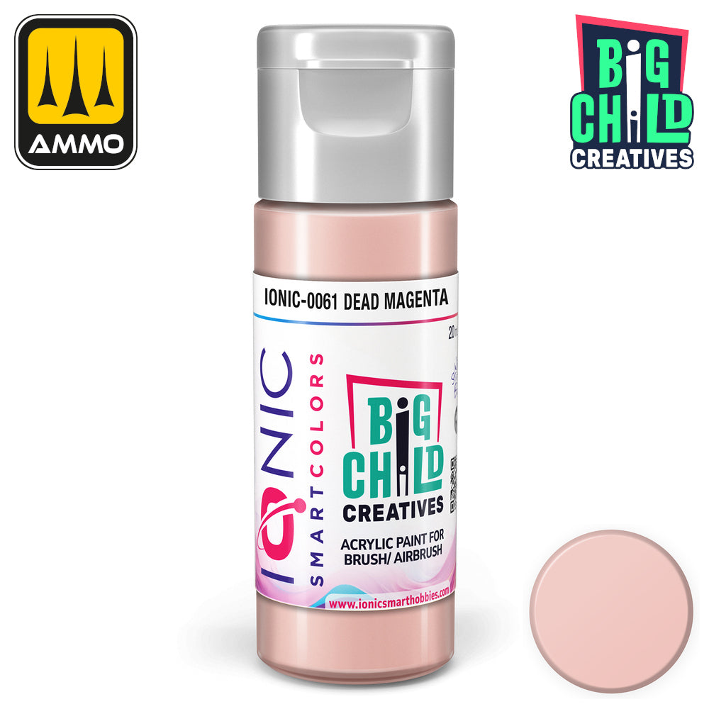 IONIC Smart Colors 'Dead Magenta' (0061) acrylic paint bottle -  with a matching color swatch