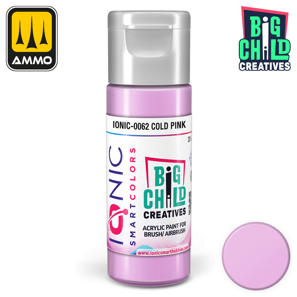 IONIC Smartcolors Cold Pink acrylic paint bottle with a matching round color swatch