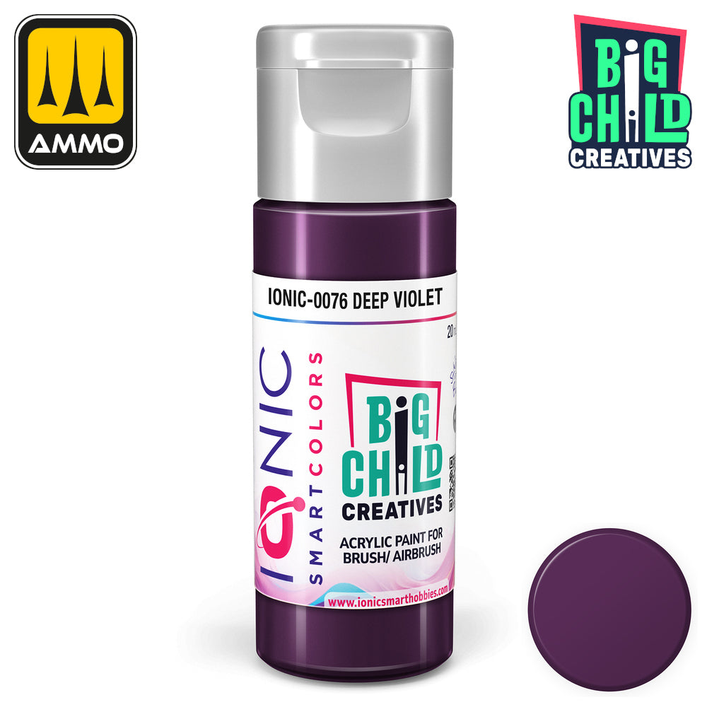 IONIC SMARTCOLORS Deep Violet acrylic paint bottle for brush/airbrush -  with a matching color swatch