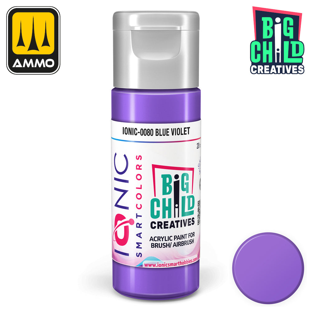  Ionic Smart Colors Blue Violet acrylic paint bottle -  with a matching circular color swatch