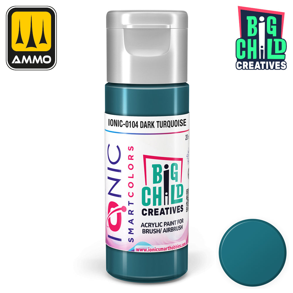Dark turquoise IONIC-0104 acrylic paint with a color swatch