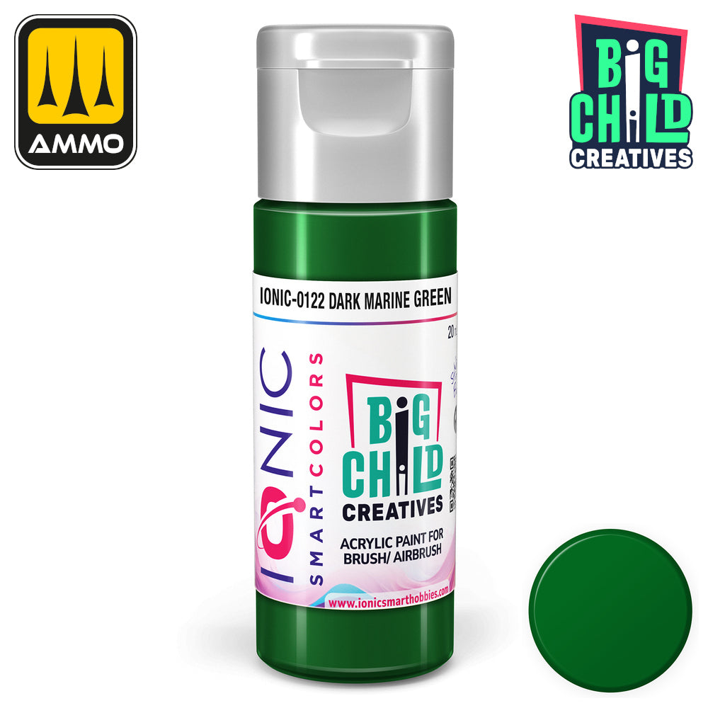 Ionic Smart Colors Dark Marine Green acrylic paint bottle -  with a round matching color swatch