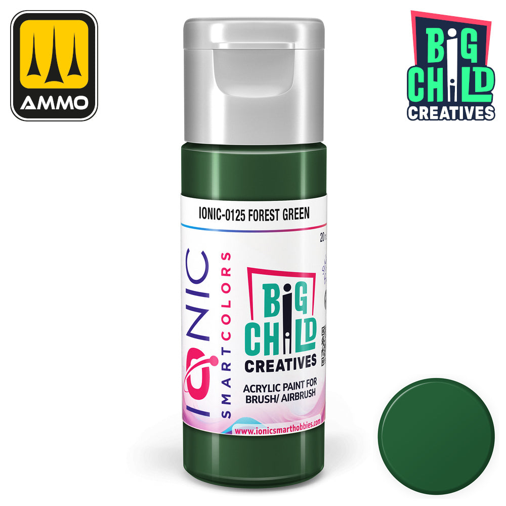 Forest Green' acrylic paint bottle for brush/airbrush -  shown with a matching color swatch