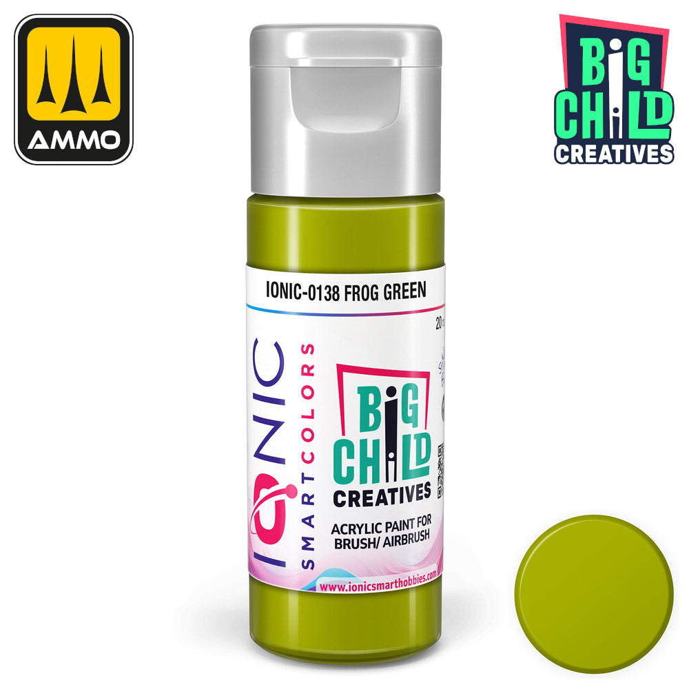 Ionic Smart Colors Frog Green acrylic paint bottle with a matching color swatch