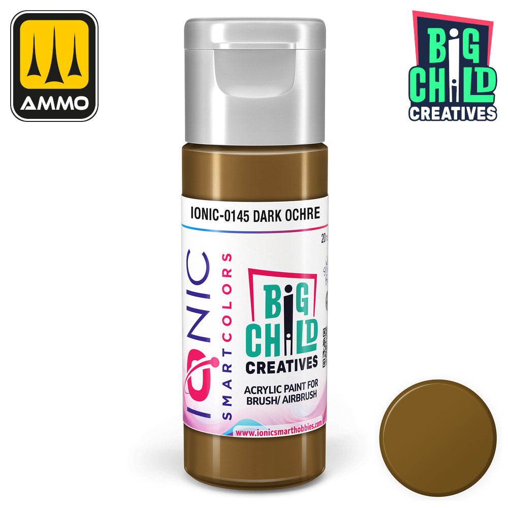 IONIC SmartColors Dark ochre acrylic paint bottle -  with a matching color swatch