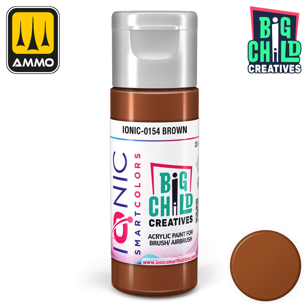 Brown acrylic paint bottle with a silver cap -  for brush/airbrush -  plus a color swatch