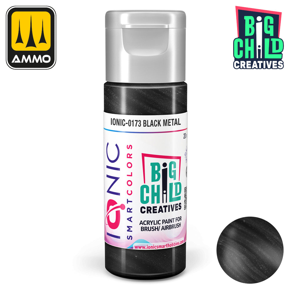 Ionic Smart Colors Black Metal acrylic paint for brush/airbrush -  with metallic swatch