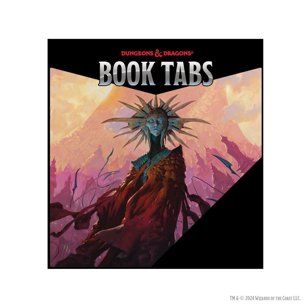 Dungeons &amp; Dragons Book Tabs cover featuring a blue-gray figure with a spiky crown and flowing red robes against a fantasy landscape