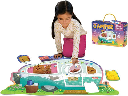 Kids Shiny Camper floor puzzle with child putting pieces together