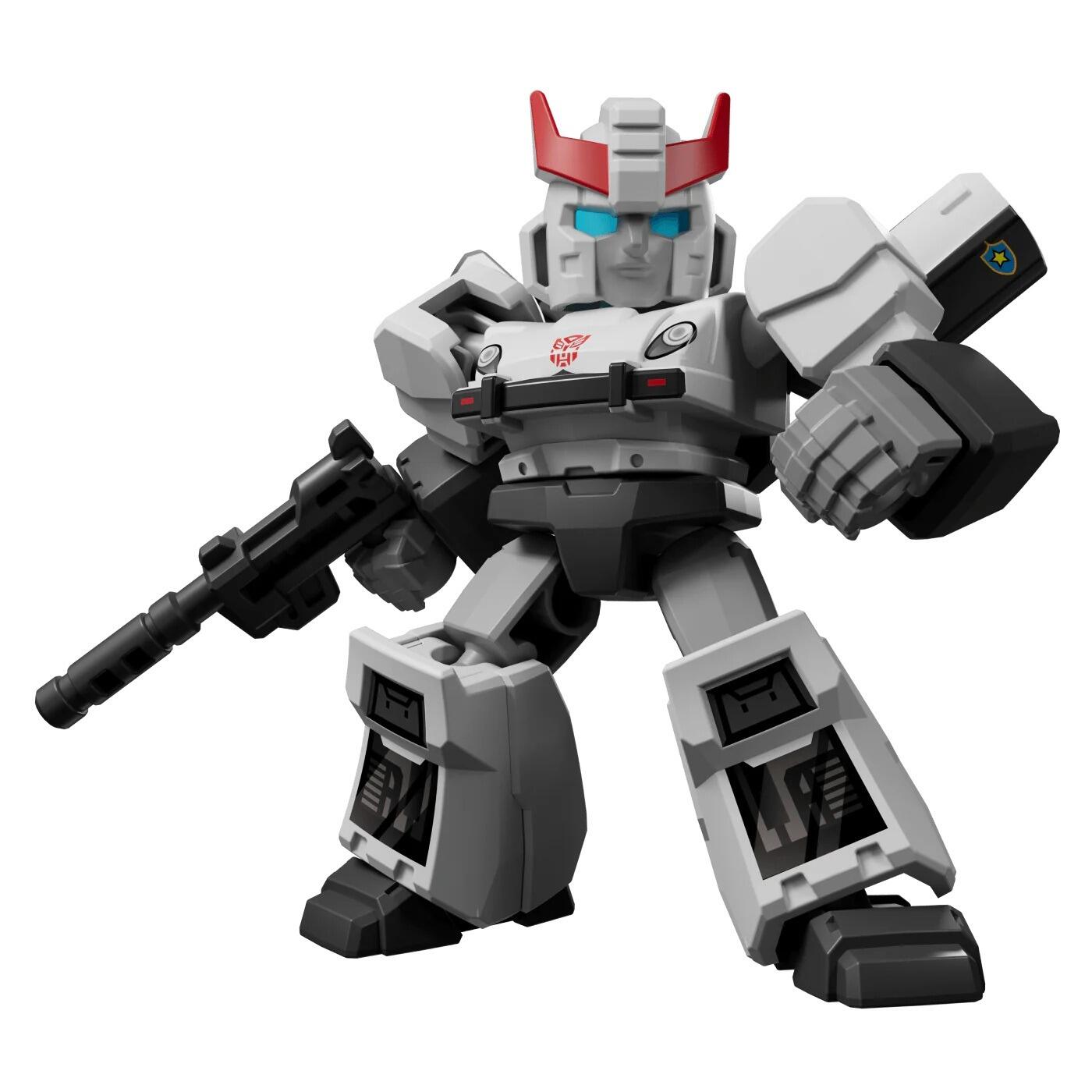 Stylized white and black Prowl Transformer figure holding a blaster