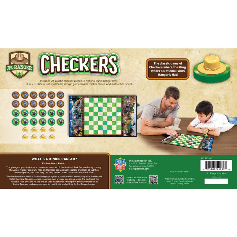 Checkers Jr Ranger Edition game with board, pieces, and player view