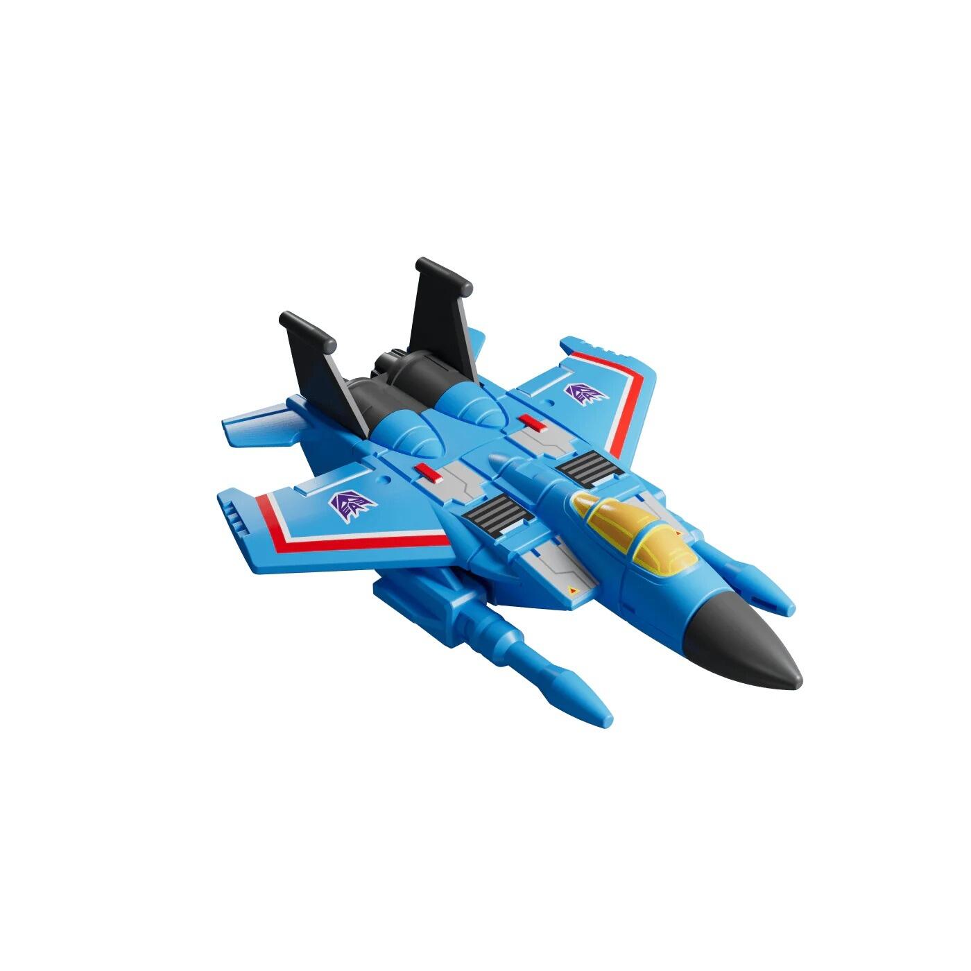 Blue Decepticon jet mode toy (Thundercracker/Seeker) with black and red details