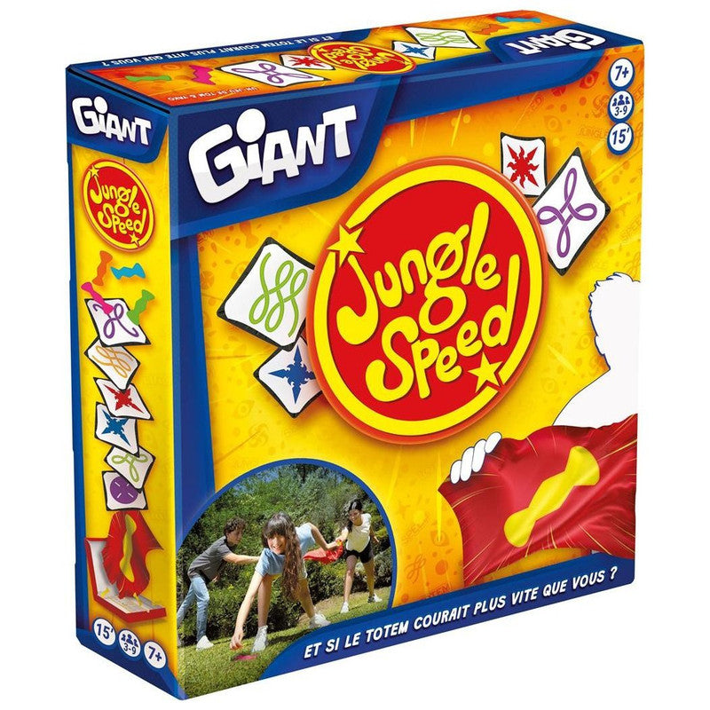 Jungle Speed Giant board game box featuring colorful tribal totem illustration
