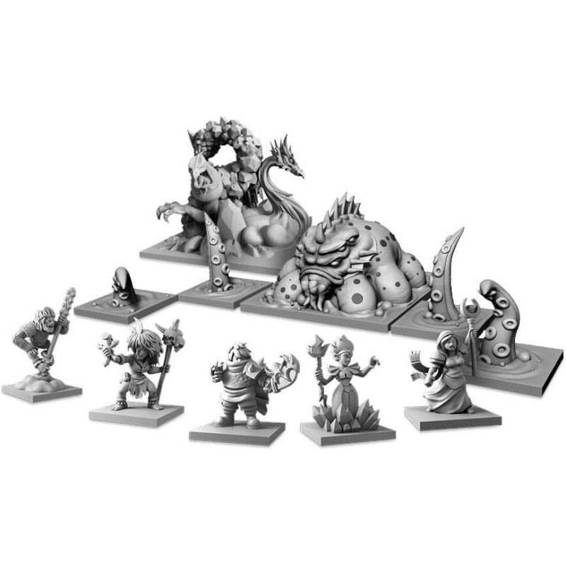 Detailed view of Kingdom Rush: Elemental Uprising game board setup for 1-4 players
