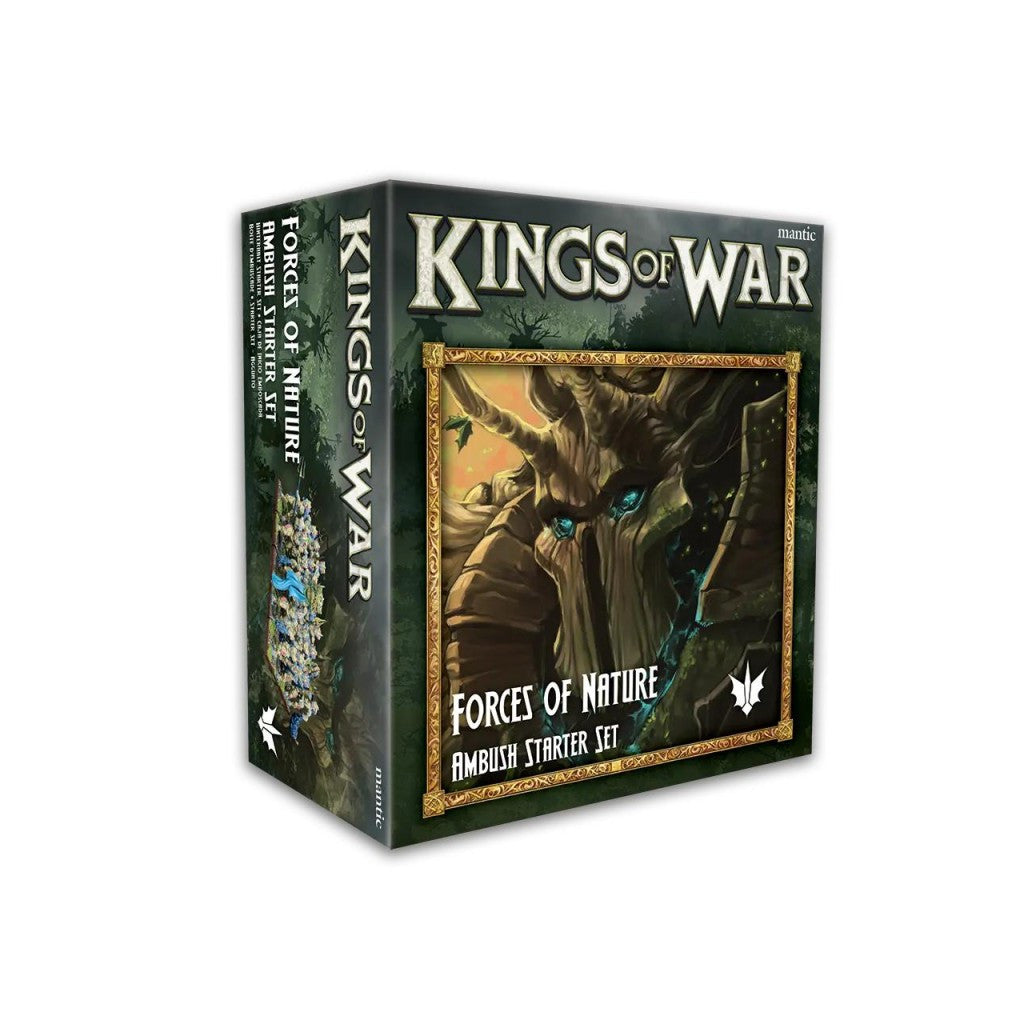 Kings of War: Forces of Nature Ambush Starter Set box, featuring a large treant with glowing blue eyes