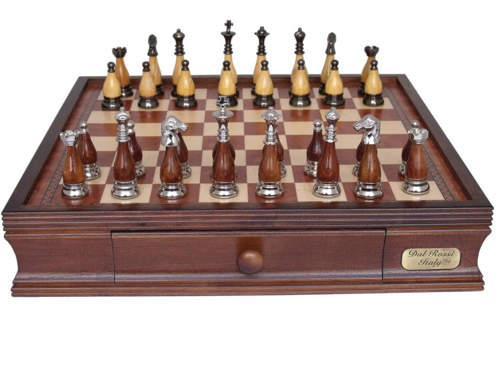Dal Rossi 16 Board with Drawers Staunton Metal/Wood Piece Chess Set - Good Games