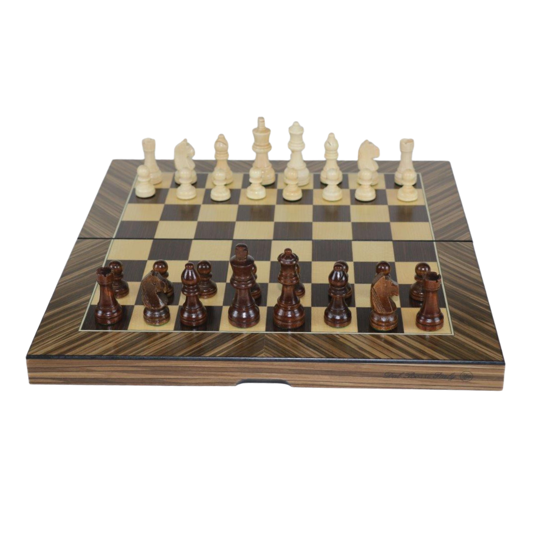 Dal Rossi Palisander - Boxwood Finish Folding Chess Set, 16 NEW - Good Games