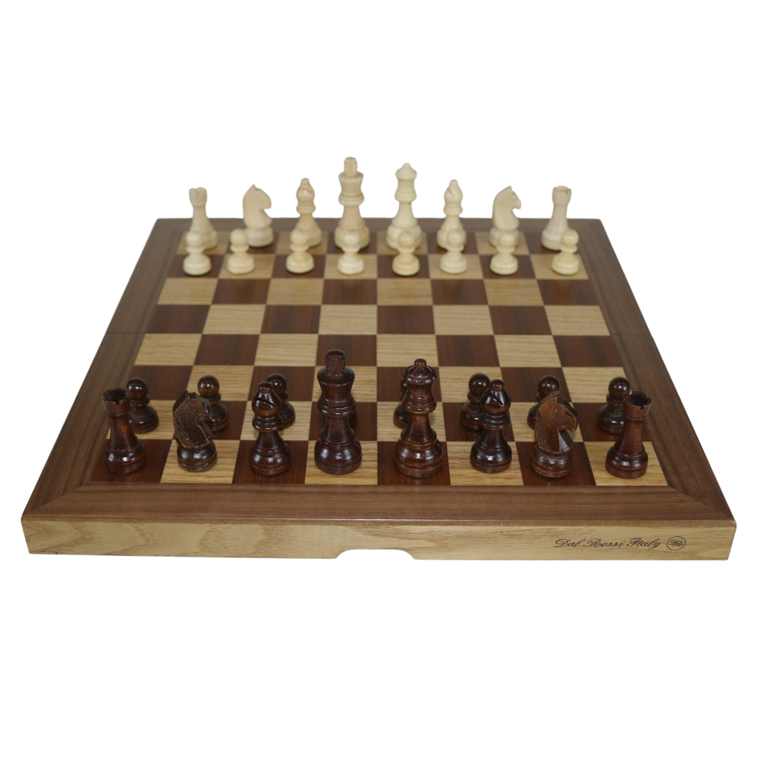 Dal Rossi Light Walnut - Boxwood Finish Folding Chess Set, 16 NEW - Good Games