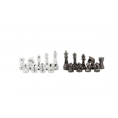 Dal Rossi Diamond-Cut Titanium &amp; Silver Chessmen Chess Pieces 85mm