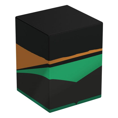 Black cube storage box with geometric green and bronze designs