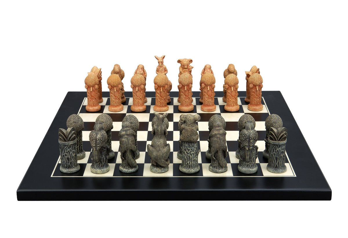 Dal Rossi Hand Paint - Australiana Chessmen on a Black / Erable, 40cm Chess Board - Good Games