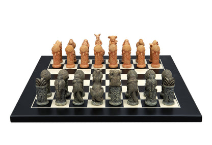 Dal Rossi Hand Paint - Australiana Chessmen on a Black / Erable, 40cm Chess Board - Good Games