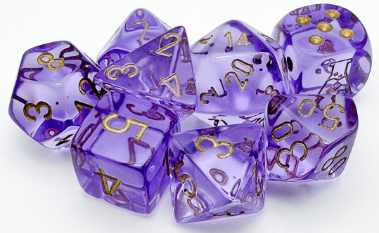 Chessex - Translucent Polyhedral Lavender/Gold 7 Die Set - CHX30059 - Good Games