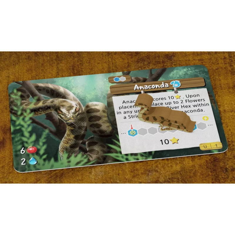 Life of the Amazonia Anaconda game card with anaconda meeple and point values