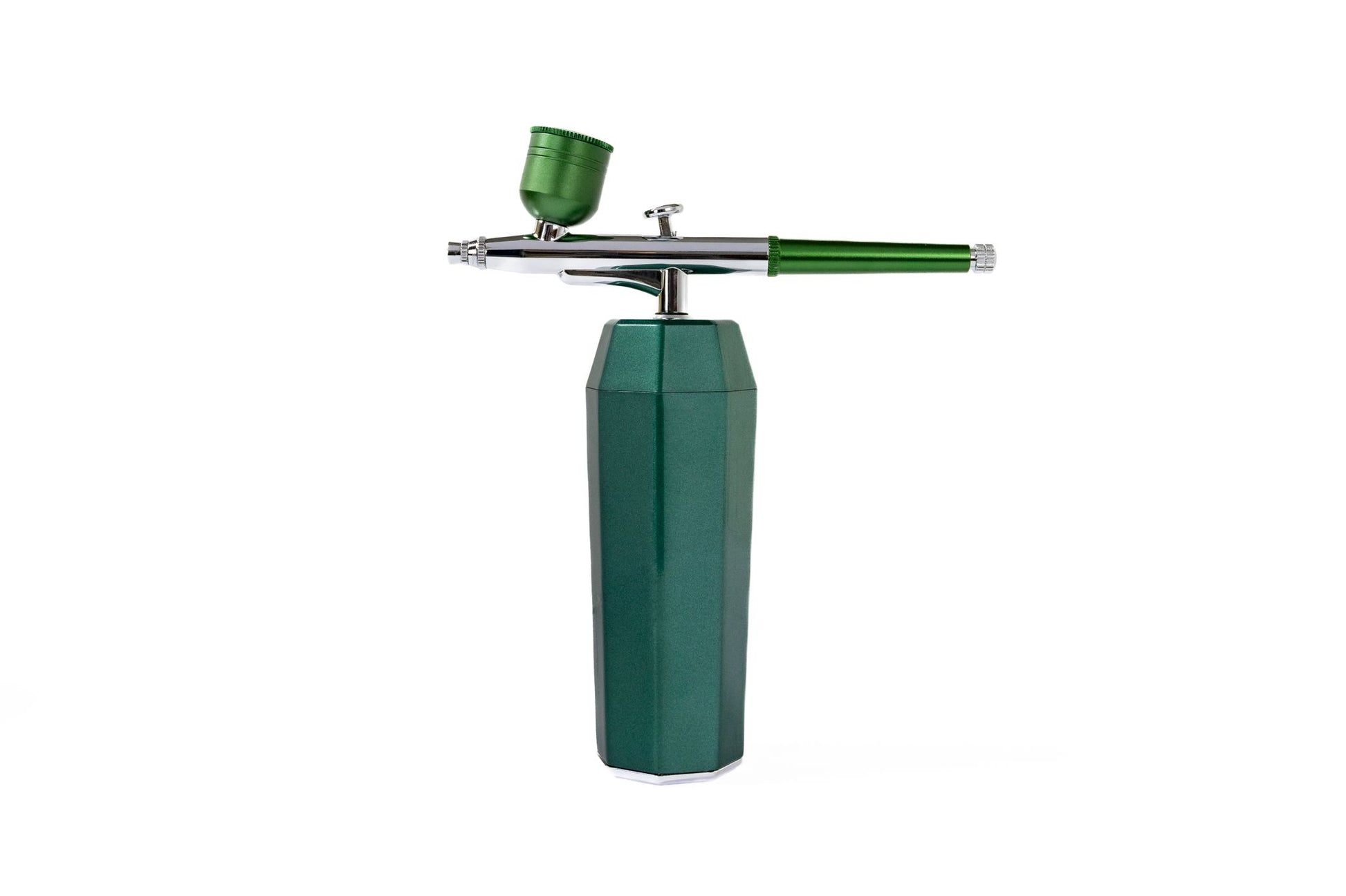 Cordless metallic green airbrush kit on a white background