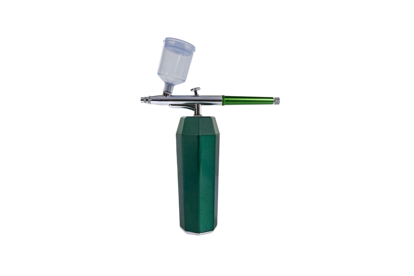 Dark green portable airbrush compressor with attached gun and translucent cup