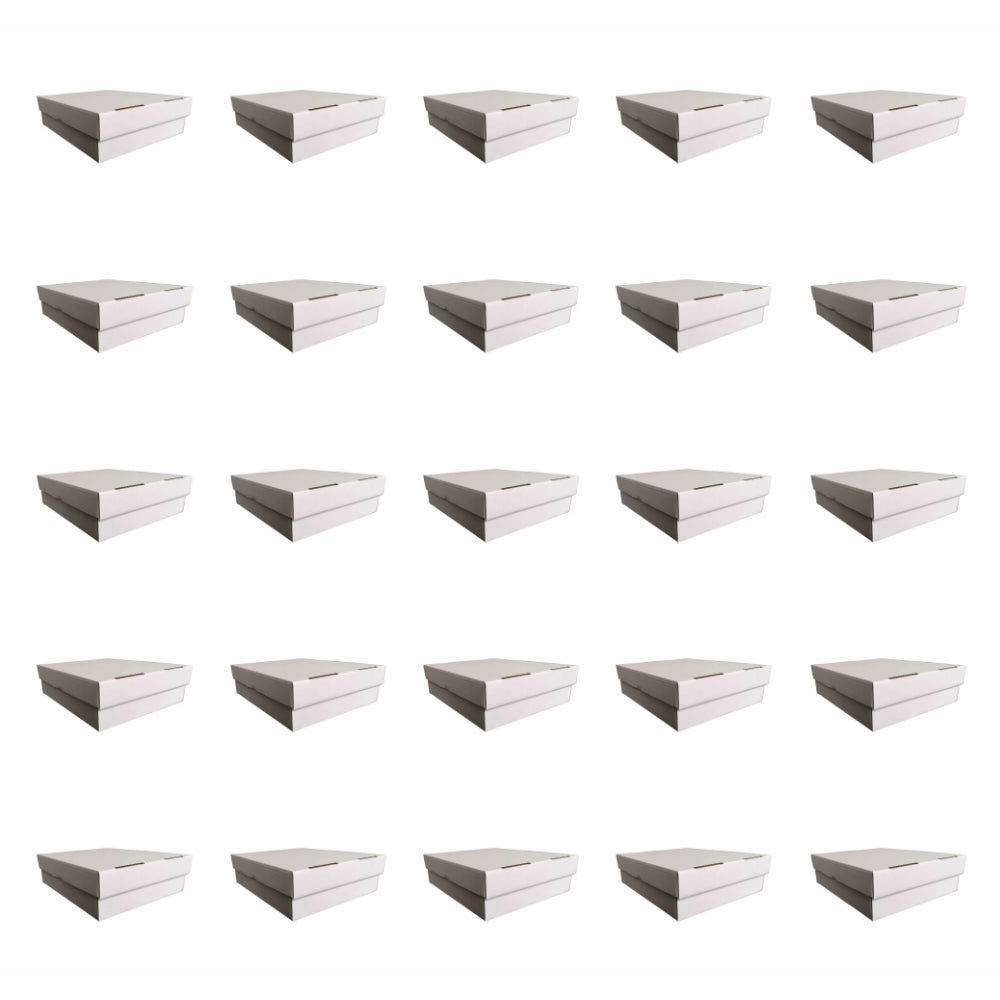 Twenty-five identical white square boxes are neatly arranged in a grid on a white background.