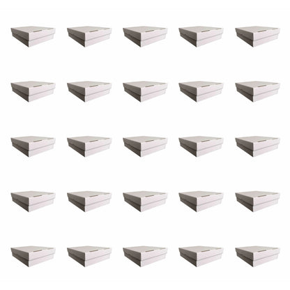 Twenty-five identical white square boxes are neatly arranged in a grid on a white background.