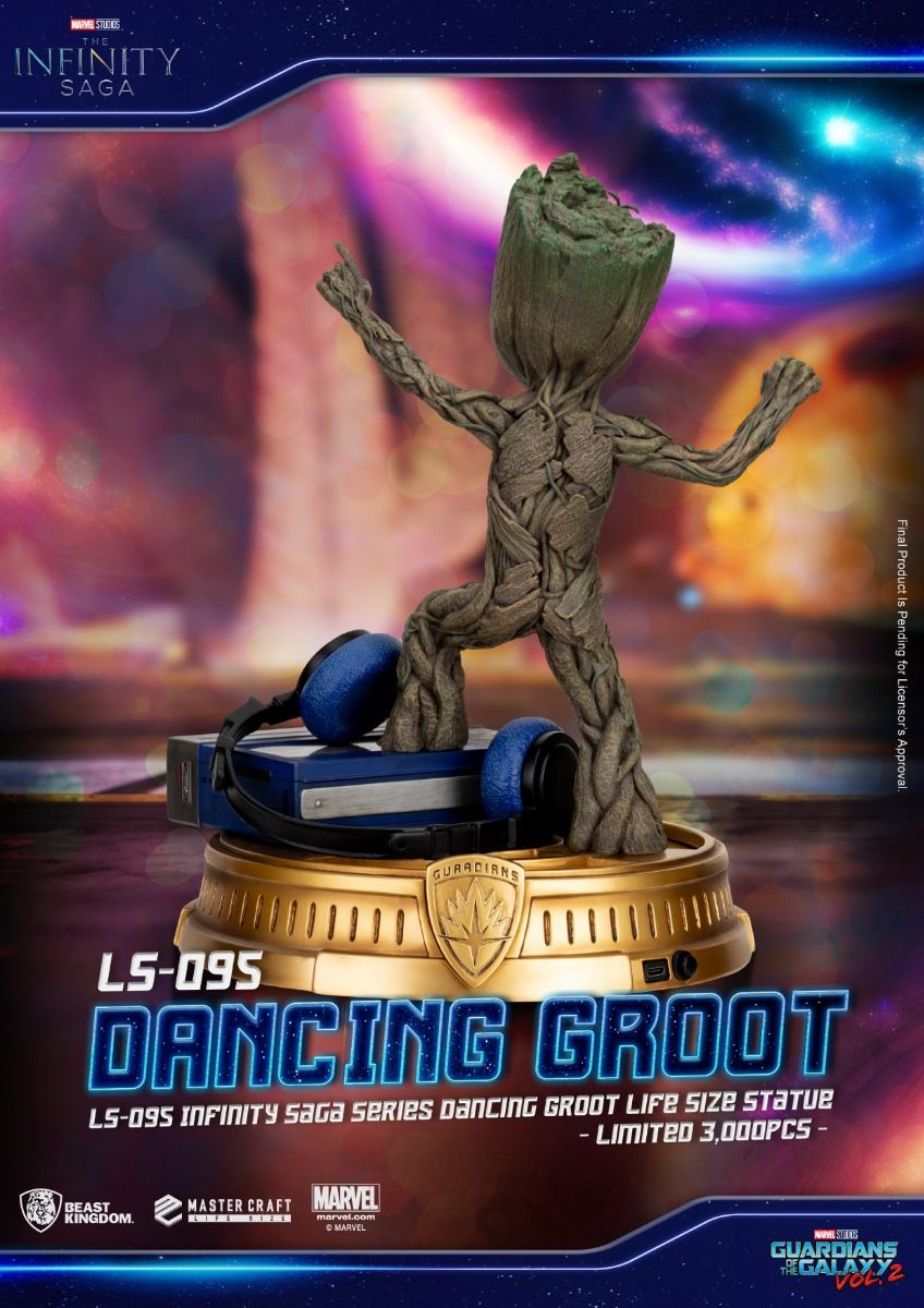 Side angle showing Groot's outstretched arms and glossy outfit details