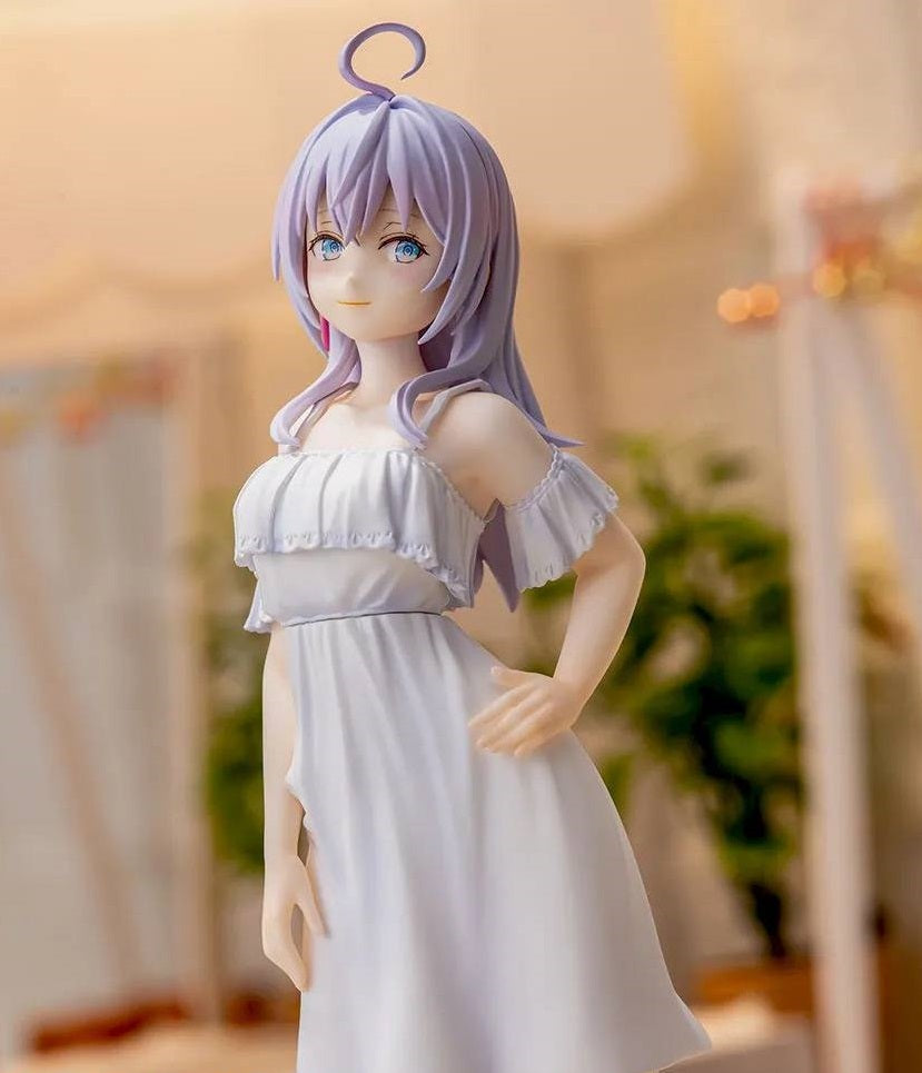 Rear view focusing on long flowing hair and bow detail