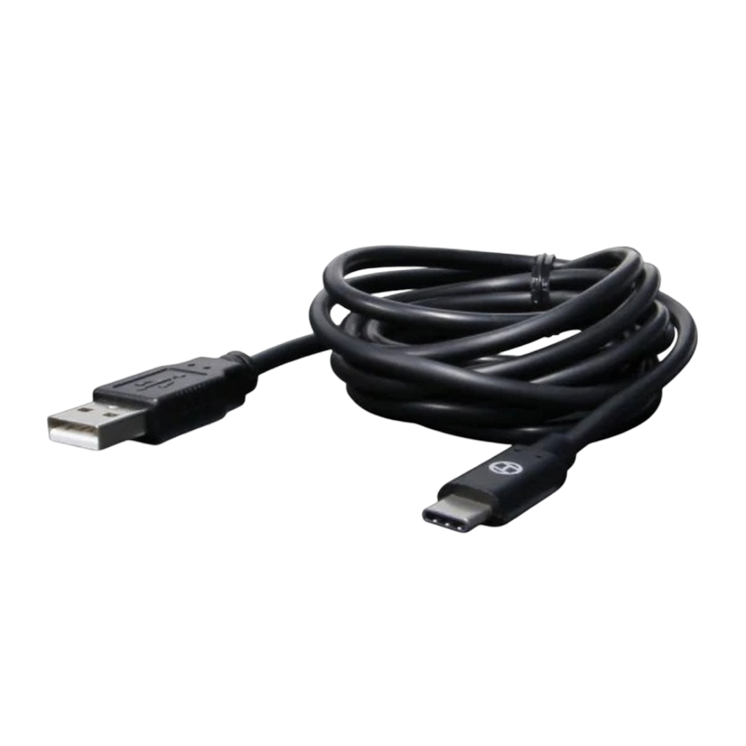Black coiled USB-A to USB-C cable