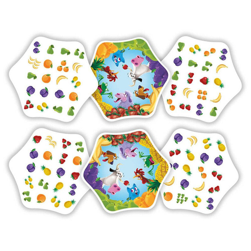 Make A Mooove game box and cards with cartoon cows and bright logo