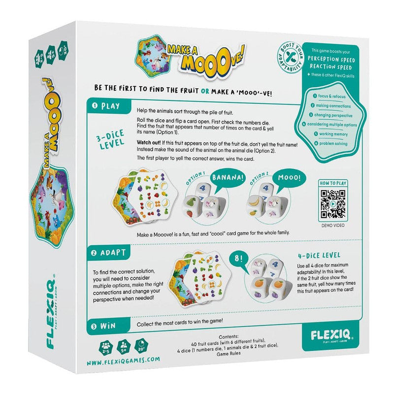 Make A Mooove card game box with playful cartoon cows and colorful cards