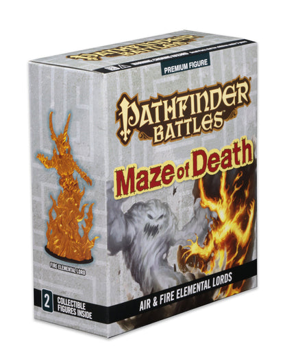 Pathfinder Battles: Maze of Death Case Incentive figure box. Cover shows Air & Fire Elemental Lords; side reveals Fire Elemental Lord figure