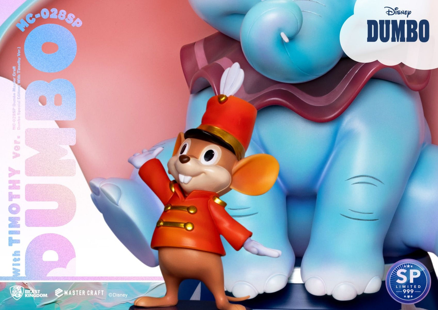 Blue Dumbo Disney collectible figure with Timothy Mouse in orange marching band uniform