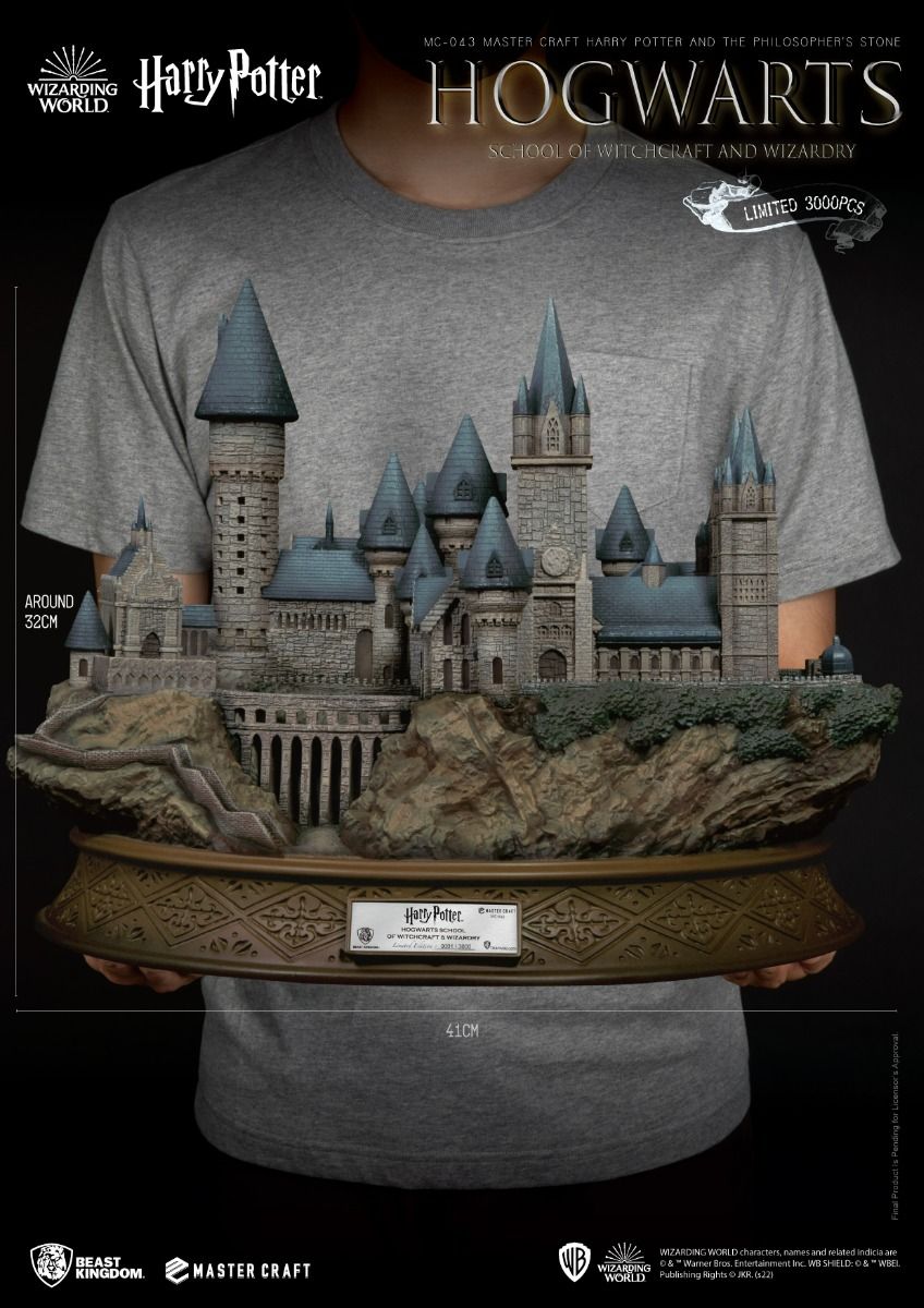 Full view displaying the complete scale of the Hogwarts School statue