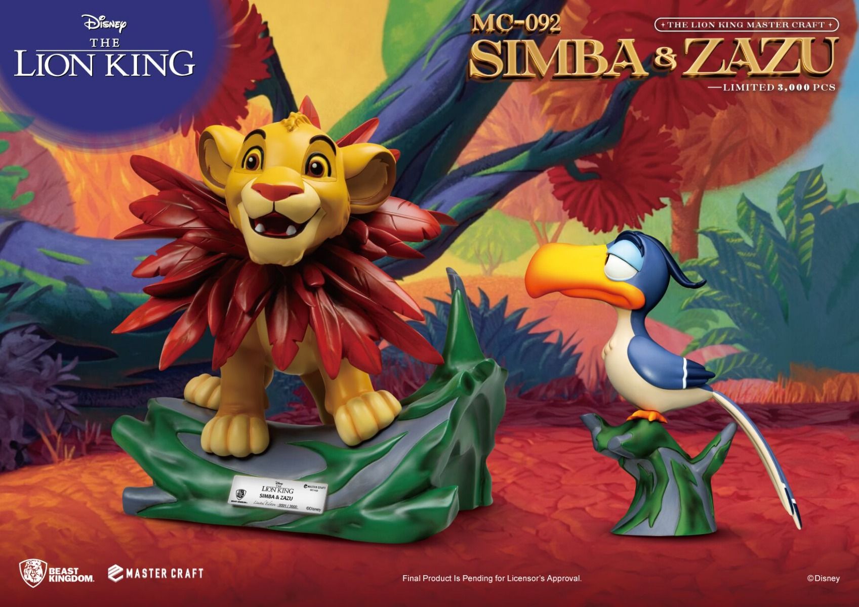 Back view of Simba and Zazu figure showing tail and feather detail
