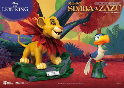 Side angle of Simba and Zazu figure highlighting Simba’s expression and base texture