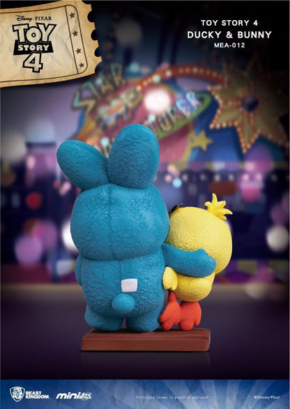 Toy Story 4 Ducky and Bunny Mini Egg Attack figure standing together against a carnival backdrop
