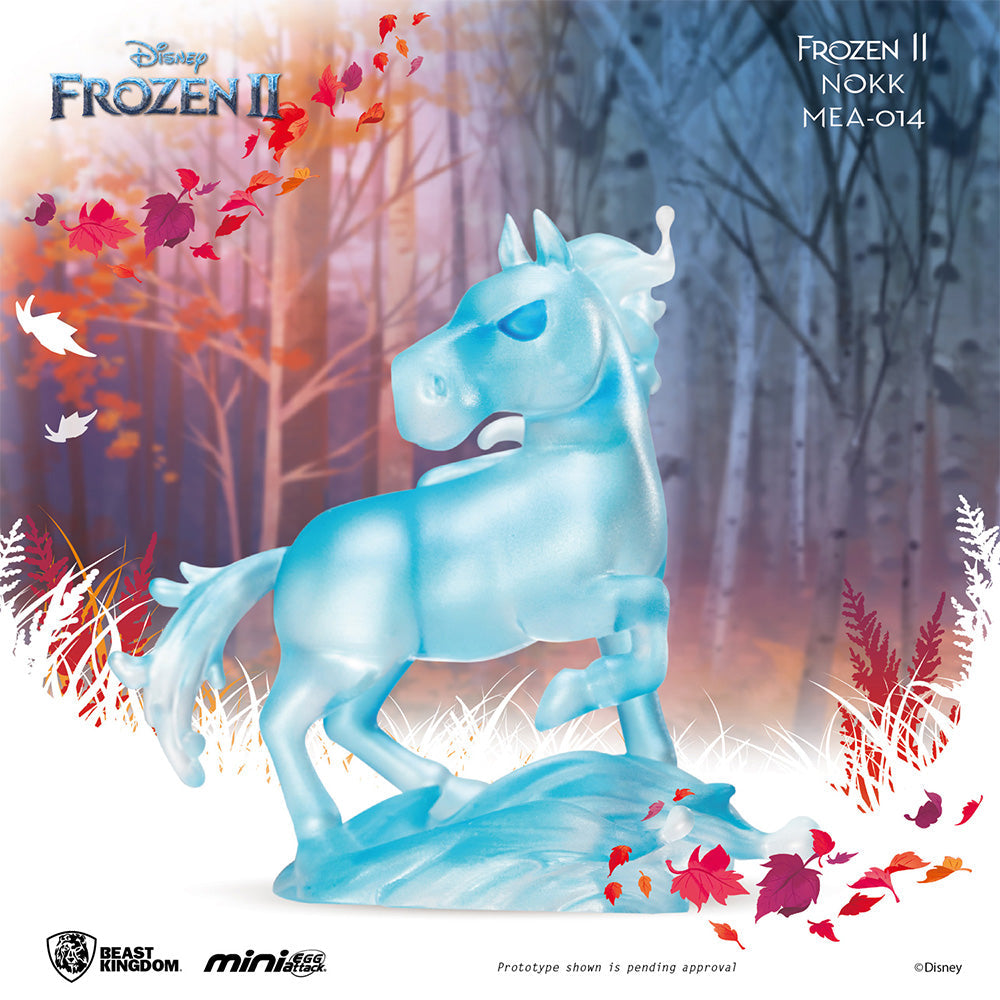 Frozen II Nokk Mini Egg Attack figure translucent blue water spirit horse standing on a wave of water red and orange autumn leaves falling