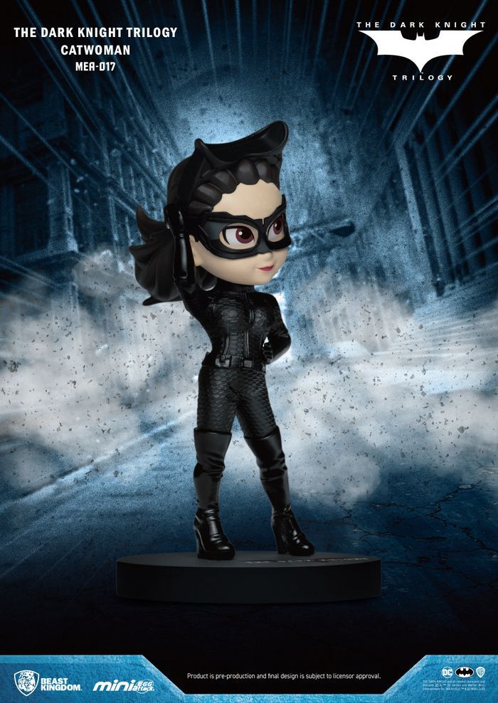 The Dark Knight Trilogy Catwoman mini figure in black suit standing on a round black base