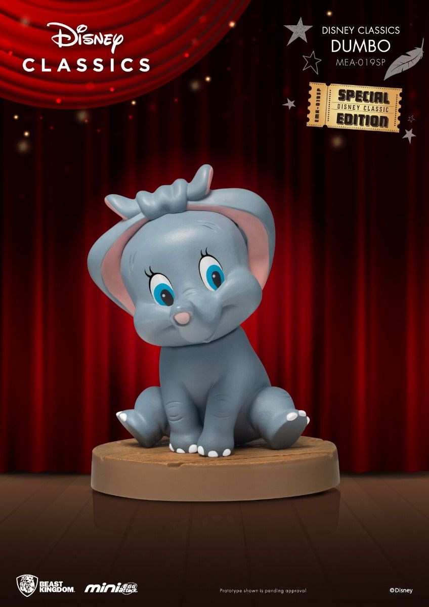 Grey Mini Egg Attack Dumbo figure with pink ears and blue eyes sitting on a brown base Special Edition