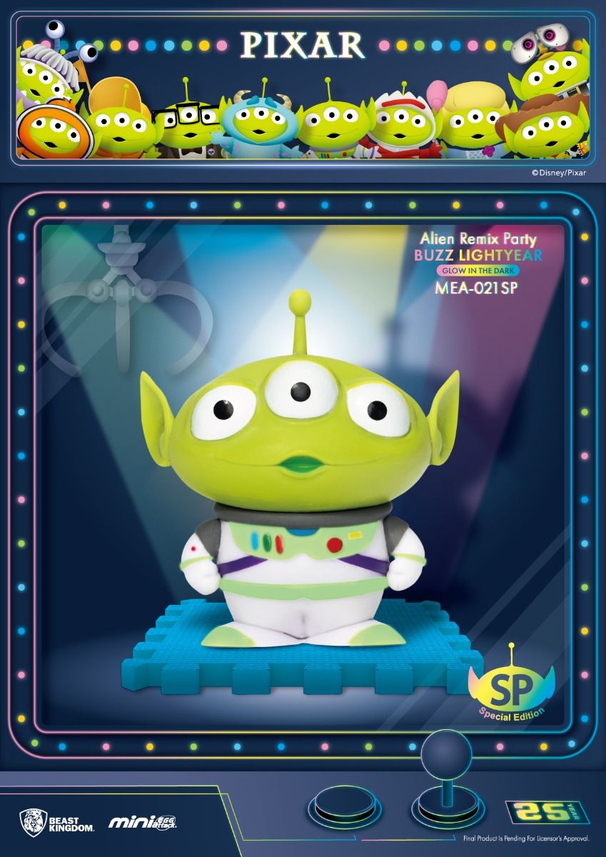 Alien Remix Party Buzz Lightyear mini figure glow in the dark edition in a claw machine cabinet