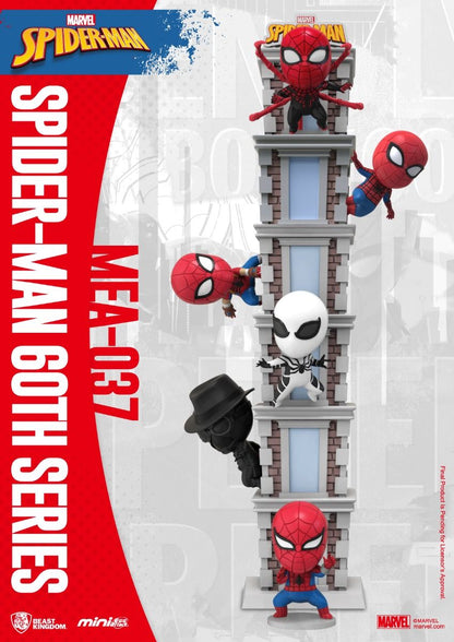 Spider-Man 60th Anniversary Series Mini Egg Attack MEA-037 figure set featuring five characters in iconic poses