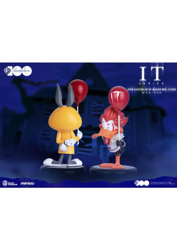 Looney Tunes Bugs Bunny and Daffy Duck as Pennywise figures from Beast Kingdom's Mini Egg Attack series celebrating Warner Bros 100th Anniversary